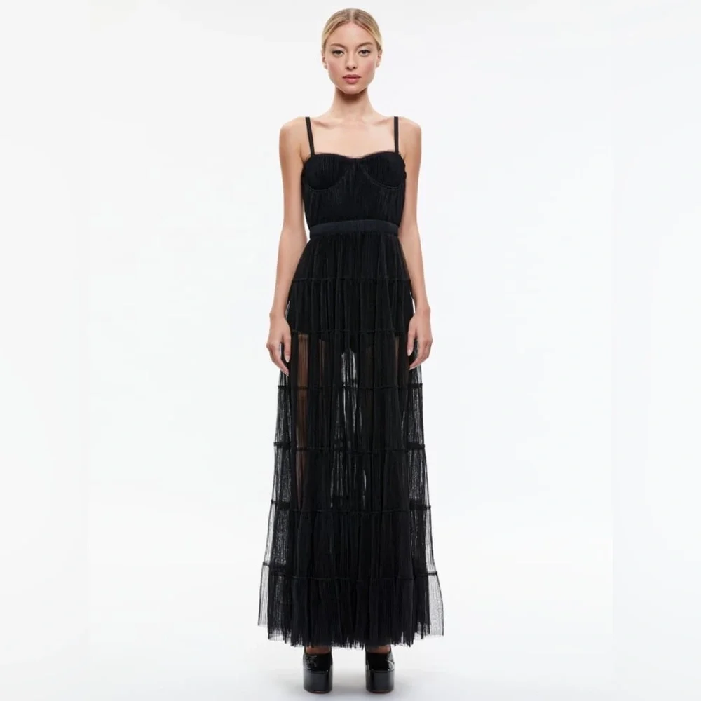 NWT $695 Alice + Olivia Deena Pleated Maxi Dress - Picture 6 of 7